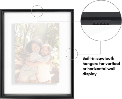 Americanflat Aluminum 11x14 Floating Picture Frame with Shatter-Resistant Glass - Use as 8x10 Picture Frame or Display 11x14 Photo - Signature Float Collection - Photo Frames for Wall Display - Black