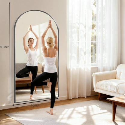 57" x 20" Arched Full Length Mirror - Wall Mounted/Floor Mirror Aluminum Alloy Frame Full Body Mirrors for Bathroom Living Room Bedroom and Entryway,Black