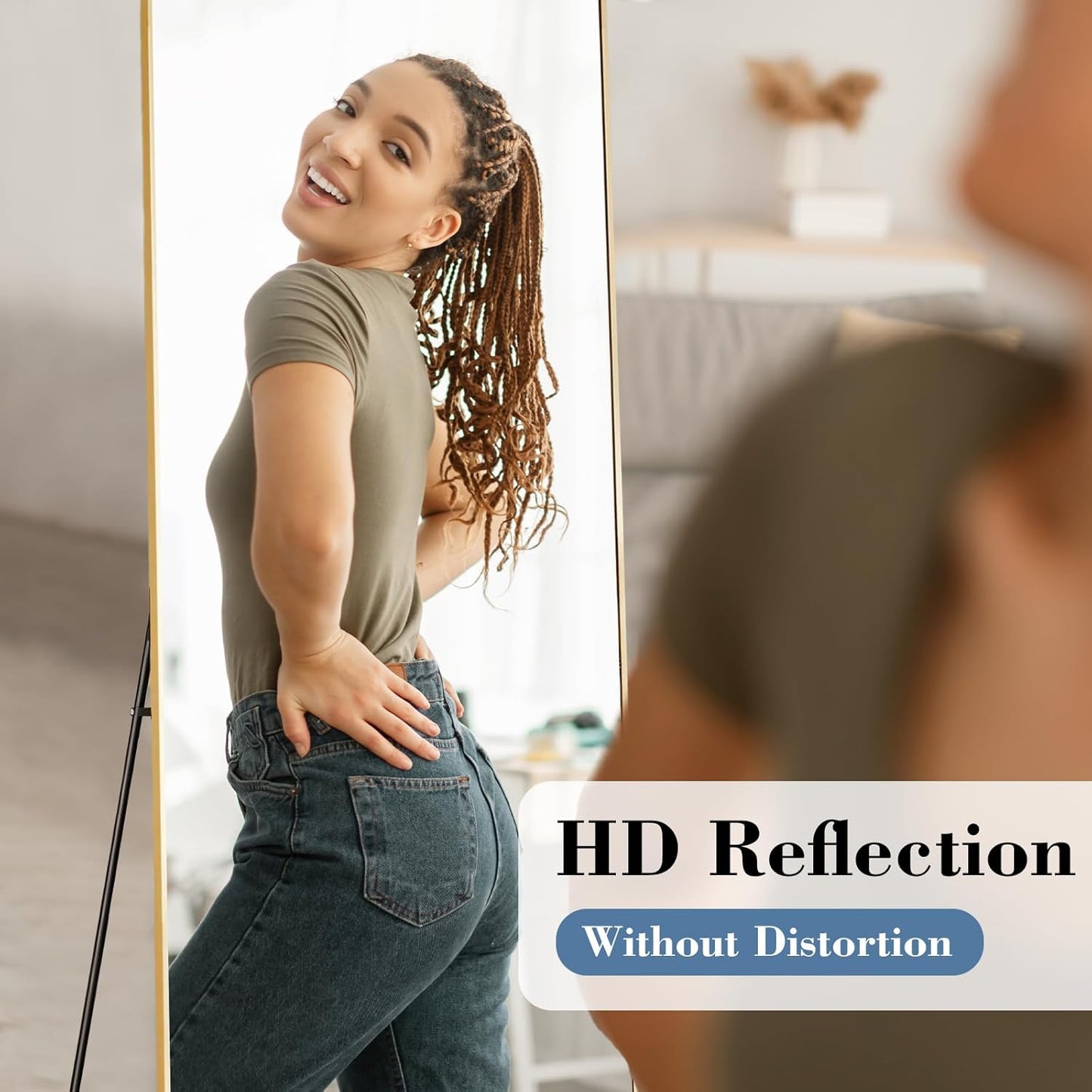 DUMOS Arched Full Length Mirror with Stand 64"x21" Floor Standing Aluminum Frame for Bedroom Body Hanging Leaning Modern Simple Home Decor Shatter-proorf Nano Glass Wall Living Room Cloakroom Black