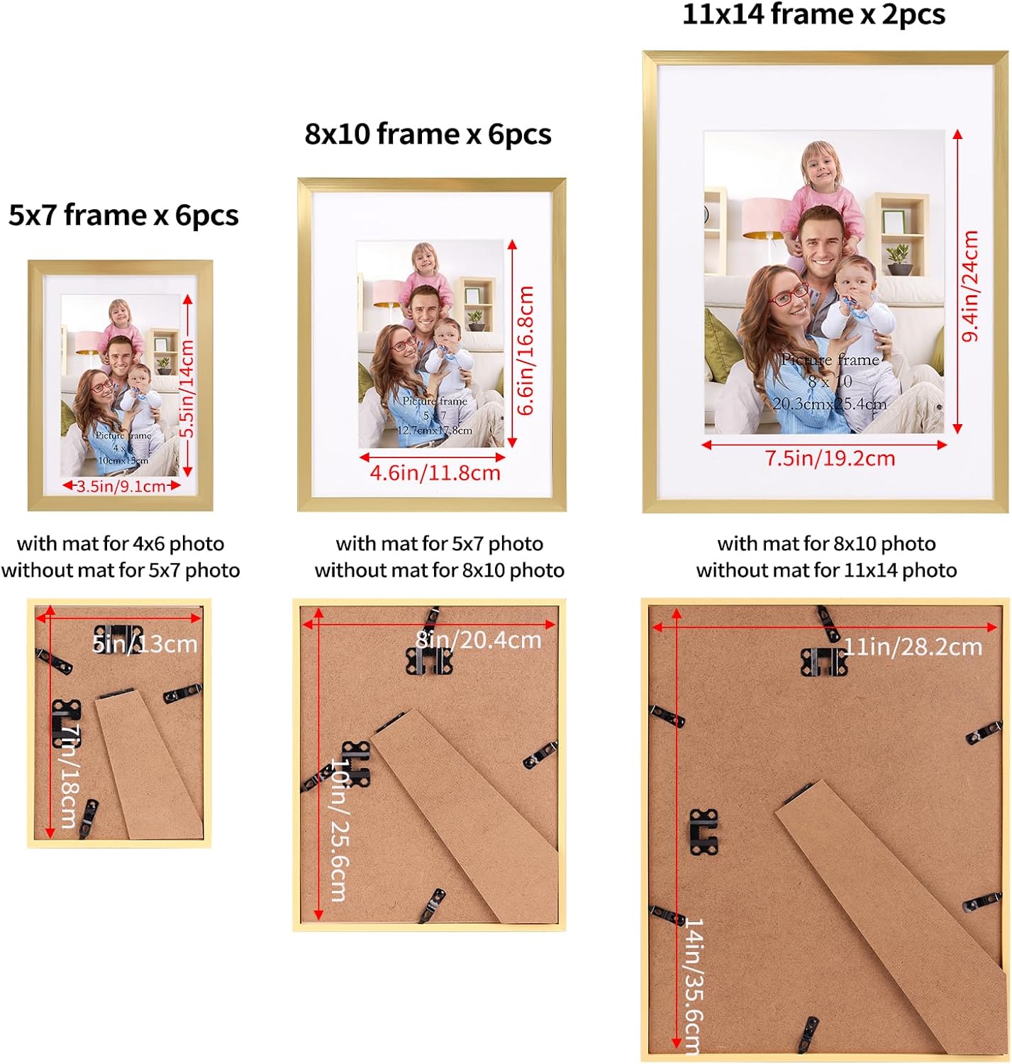 Giftgarden 14 Pack Black Picture Frames Set, 2pcs 11x14 Matted for 8x10, 6pcs 8x10 Matted for 5x7, 6pcs 5x7 Matted for 4x6, Gallery Frame Collage for Wall or Tabletop Display