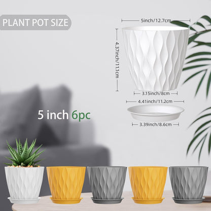 4 Inch Plant Pots, 6 Pack Indoor Flower Pots, Planters with Drainage Holes and Trays for Orchids, Violets, Succulents, Herbs, and Other Plants,Corolful