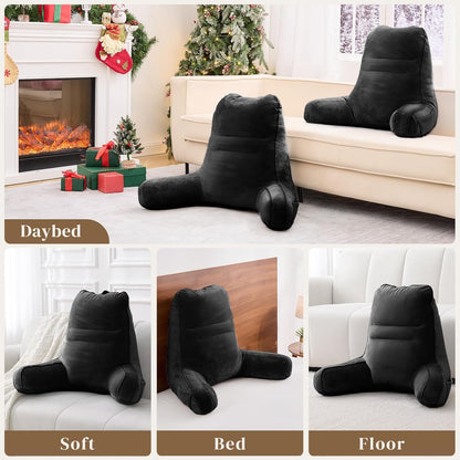 Sasttie Reading Pillows for Sitting in Bed Adult, Back Pillow Bed Sitting Up, Back-Rest Support Cushion for Sit Up on Couch, Sofa, and Floor, Dorm Essentials, Oeko-Tex Certified, Dark Grey