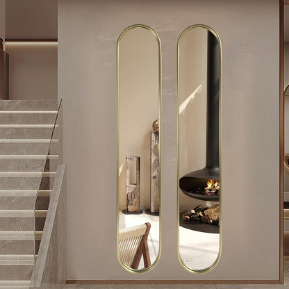 OUSHUAI Gold Tall Mirror,Narrow Capsule Long Mirrors with Metal Frame for Entryway,Hallway,Living Room 44"X8" (3pcs)