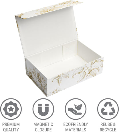Luxury Keepsake Gift Box | Gold Floral Decorative Boxes with Magnetic Lids for Presents, Wedding Memory Box, and Bridal Gifts. 11.5" x 7.5" x 3.5"