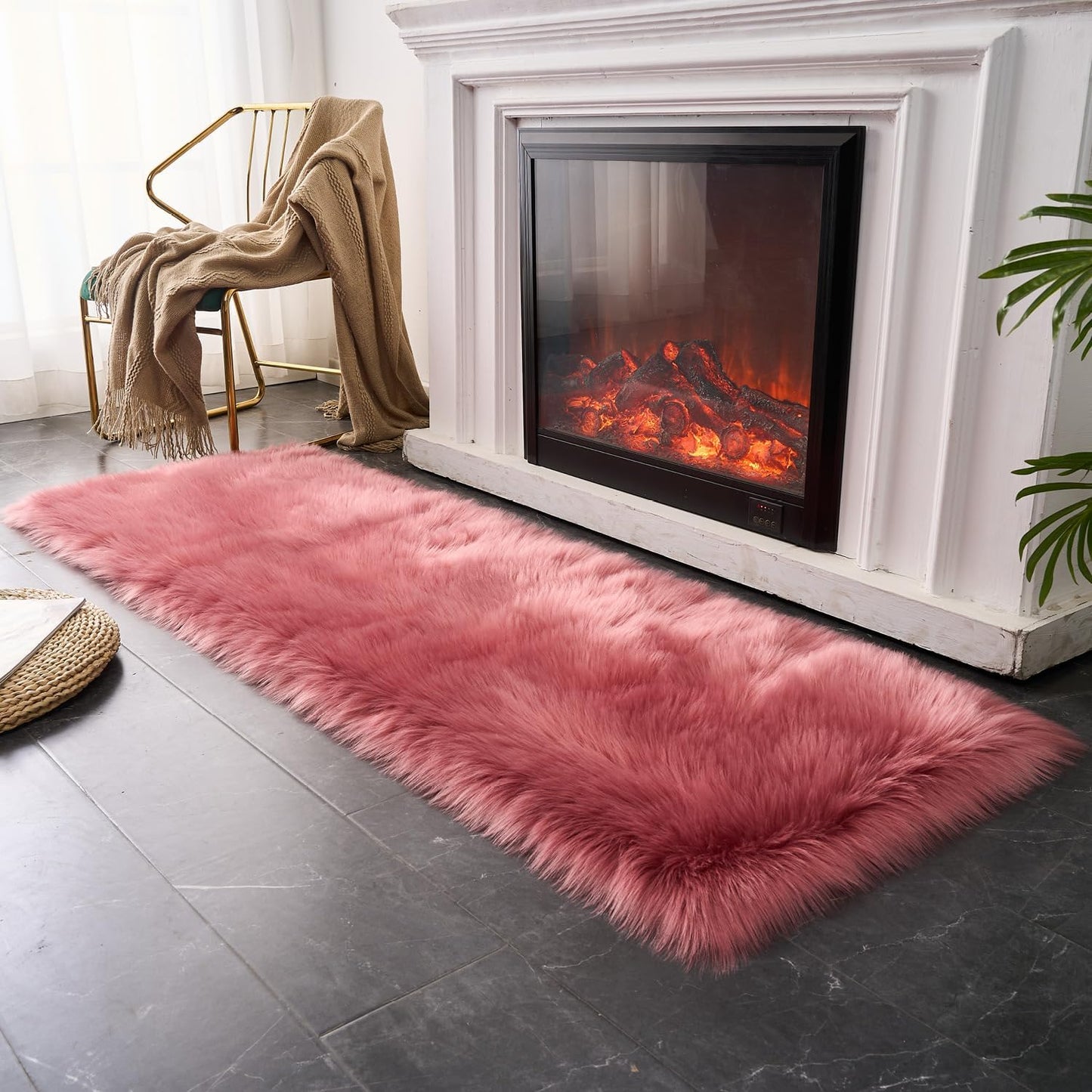 EasyJoy Ultra Soft Fluffy/Fuzzy Shaggy Area Rug Faux Fur Chair Cover Seat Pad for Bedroom Floor Sofa Living Room (2 x 6 ft Sheepskin, Beige)