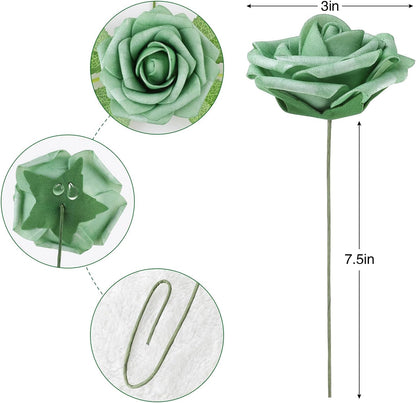 AmyHomie Artificial Flowers Dark Red Rose 25pcs Real Looking Fake Roses w/Stem for DIY Wedding Bouquets Centerpieces Arrangements Party Baby Shower Mothers Day Christmas Tree Decorations