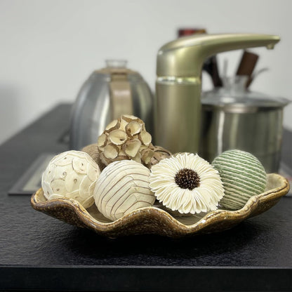6 Pcs Decorative Balls for Centerpiece Bowls,2.36 Inch Natural Handmade Cotton Linen Orbs Balls,Wood Decorative Ball,Vase Fillers, Home Table Decor