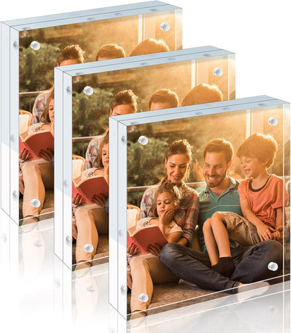 Egofine 4x6 Acrylic Frames 6 Pack, 20mm Thicker Frameless Clear Picture Frames, Double Sided Magnetic Picture Frames, Free Standing Desktop Display