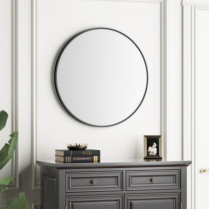 Itrue 12 Inch Small Round Decorative Wall Mirror, HD Silver-Coated Glass with Brushed Black Metal Frame, Minimalist Modern Accent Mirror for Vanity, Narrow Walls, Bathroom, Bedroom & Entryway