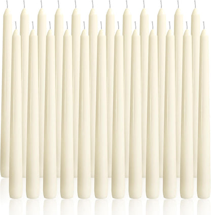 OSHINE Ivory 10 Inch Taper Candles - 12 Pack Long Taper Candle Dripless Unscented Smokeless & Emergency 7-8 Hours Long Burning Tall Candlesticks Ideal for Weddings, Dinner Party, Easter