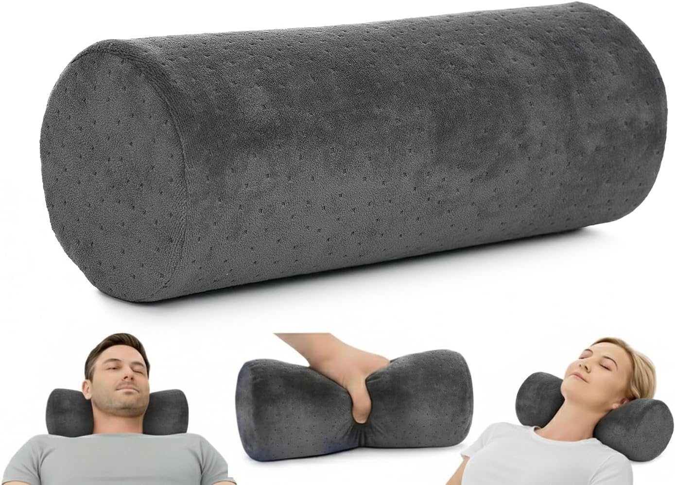 AllSett Health Round Cervical Roll Cylinder Bolster Pillow with Removable Washable Cover, Ergonomically Designed for Head, Neck, Back, and Legs || Ideal for Spine and Neck Support, Navy