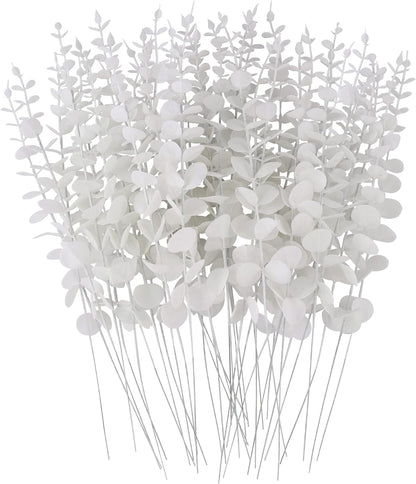 FEQO 36 Pcs Artificial Eucalyptus Stems Dark Brown Leaves Faux Eucalyptus Stems Branches 15 inch for Wedding Bouquet Home Deco