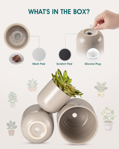 vancasso Ceramic Plant Pots, 4+5+6 inches, Set of 3, Planters with Drainage Hole, Flower Pots Planters Pots for Indoor Plants, Modern Indoor Decorative Garden Pot, Home Decor, White