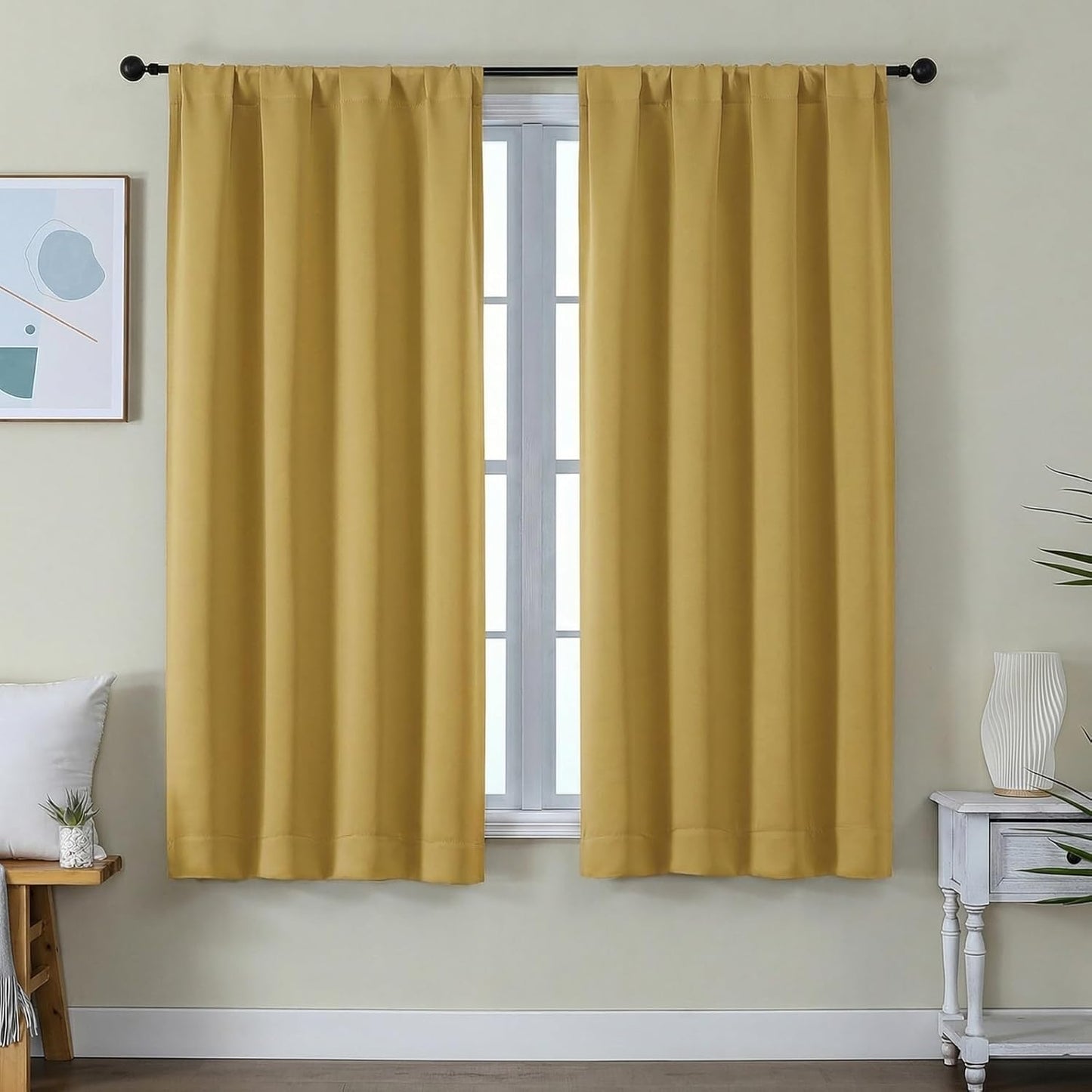 Simplebrand Ava Sage Green Blackout Curtains for Bedroom 63 Inch Length 2 Panels Set, Solid Thermal Insulated Energy Saving Rod Pocket Window Treatment Curtains Blackout Drapes, W40 x L63 Inch, Sage - Colors C