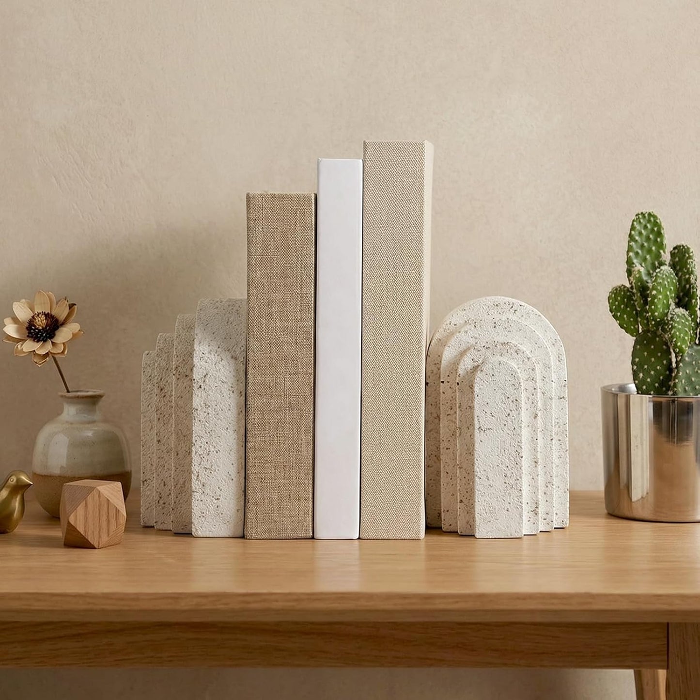 Heavy Duty Book Ends for Shelves, Decorative Book Stopper for Shelves, Resin Decor Bookends for Heavy Books, Modern Pleasing Layered Arch Design Aesthetic Bookend for Bookshelf, Home, Office