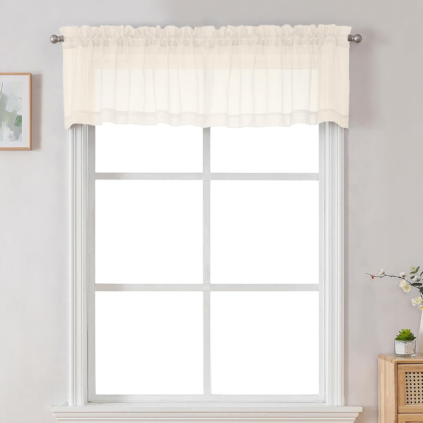 Chyhomenyc Sheer White Valances for Windows 2 Pack, Small Window Curtains for Living Room Bathroom Cafe Laundry Basement, Modern Top Dual Rod Pocket Voile Curtain, 42W x 14L inches, White - Colors A