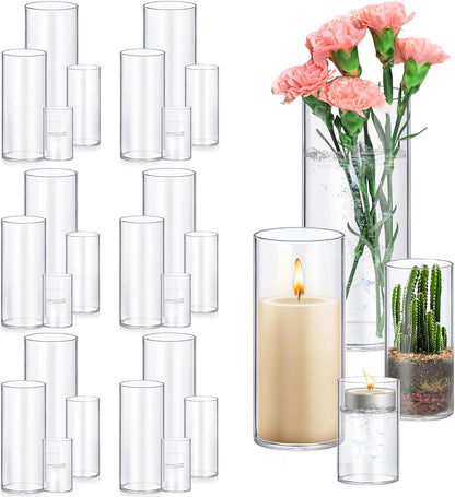 48 Pack Glass Cylinder Vases 4,6,8,10 Inch Tall Clear Flower Vase Hurricane Floating Candle Holder for Table Centerpiece Wedding Home Decor