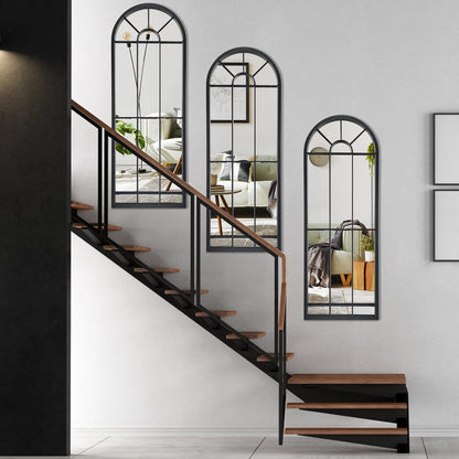 HQiJun Black Arched Window Mirror, Farmhouse Decorative Wall Mirrors for Living Room, Bedroom, Entryway, Bathroom Vanity, Fireplace Mantel, Window Pane Mirror Wall Decor (Black, 31.5 x 20 x1)