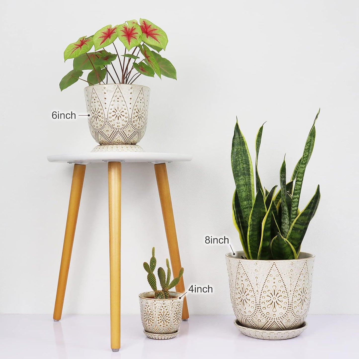 Gepege 6 Inch Beaded Ceramic Planter Set of 2 with Drainage Hole and Saucer for Plants, Indoor-Outdoor Large Round Succulent Orchid Flower Pot (Smoked Gray, Inner-pots not Larger Than 5 Inch)