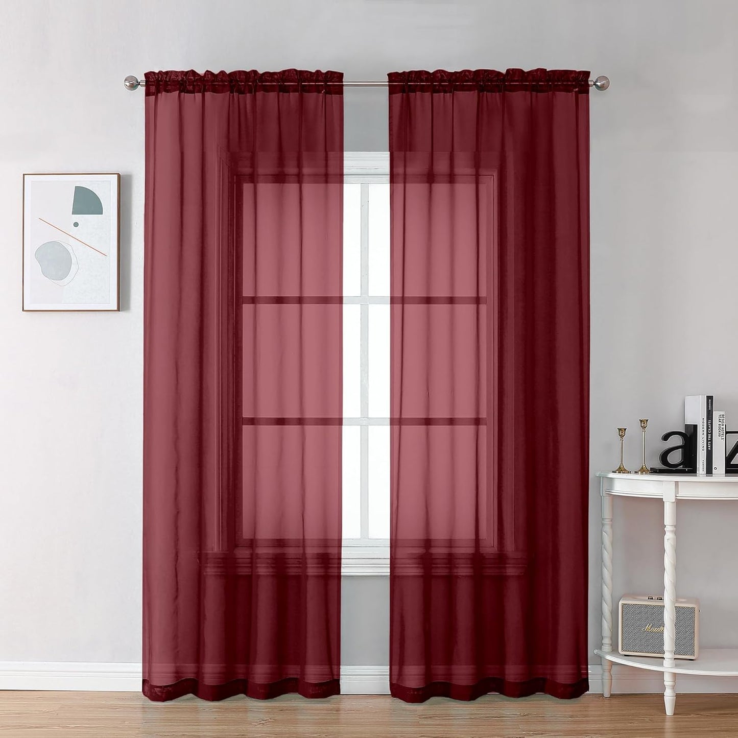Chyhomenyc Sheer White Valances for Windows 2 Pack, Small Window Curtains for Living Room Bathroom Cafe Laundry Basement, Modern Top Dual Rod Pocket Voile Curtain, 42W x 14L inches, White - Colors A