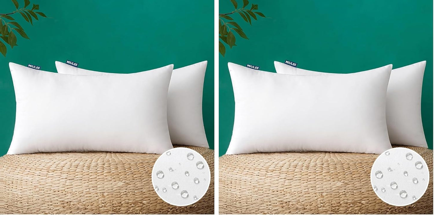 MIULEE Pack of 2 12x20 Inch Outdoor Pillow Inserts Waterproof Decorative Throw Pillow Insert, Rectangle Lumbar Garden Pillow Form for Patio Sofa Couch