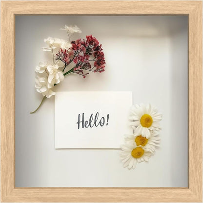 FrameWorks 11” x 14” Dark Oak Wooden Shadow Box Frame – Display Case with Soft Felt Back, Memory Box with Tempered Glass, Display Box with Elegant White Ball Push Pins, Wooden Flower Box