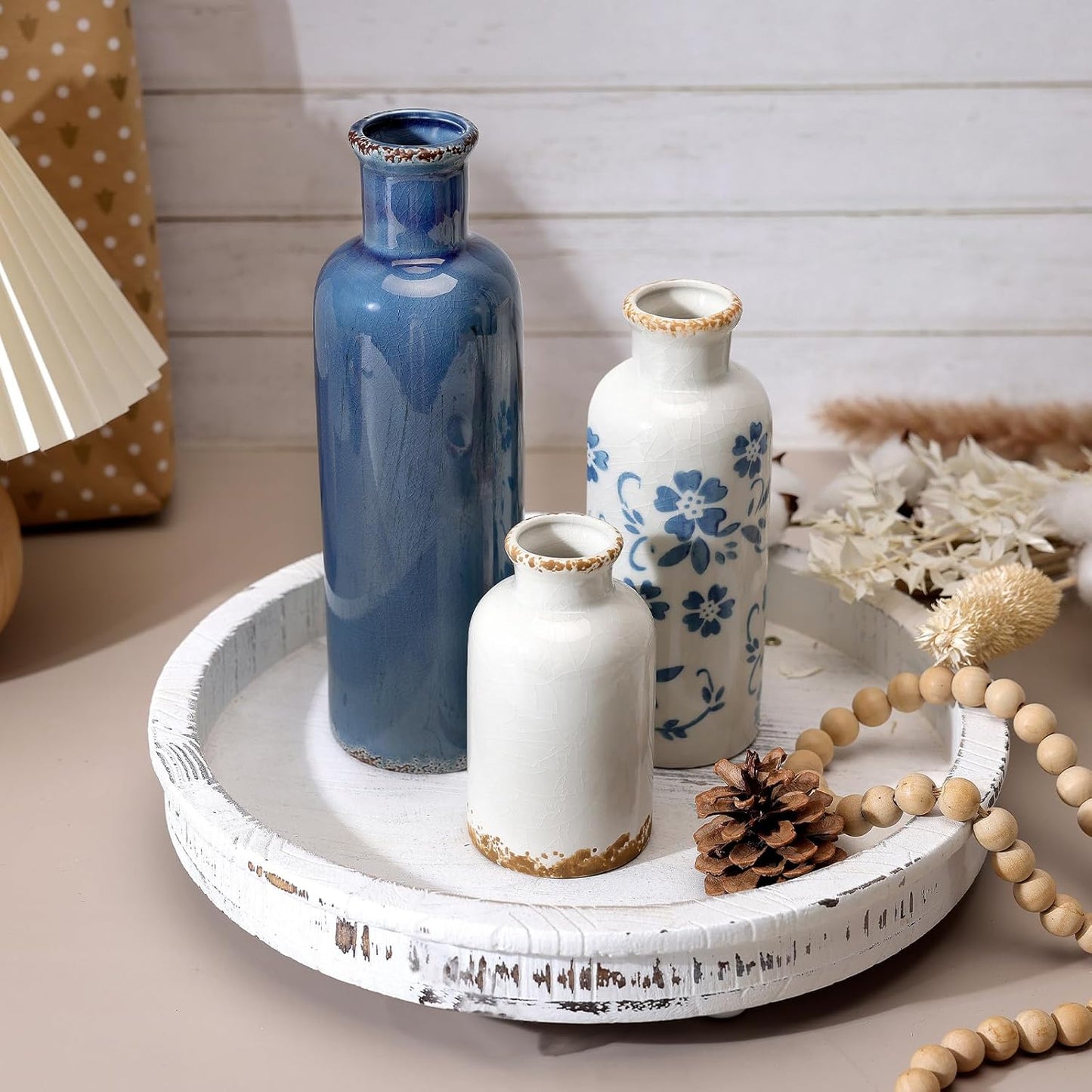 Modern Ceramic Vase Set of 5, Vases Home Decor Rustic Farmhouse Decorative Vase Pottery Vases for Bouquet Pampas Grass Dried Fresh Flowers, Table Living Room Kitchen Bedroom