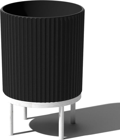 Veradek Demi Series Round Planter w/ Stand for Porch/Patio | Durable Plastic-Concrete & Wooden Stand | Modern Décor for Tall Plants, Flowers