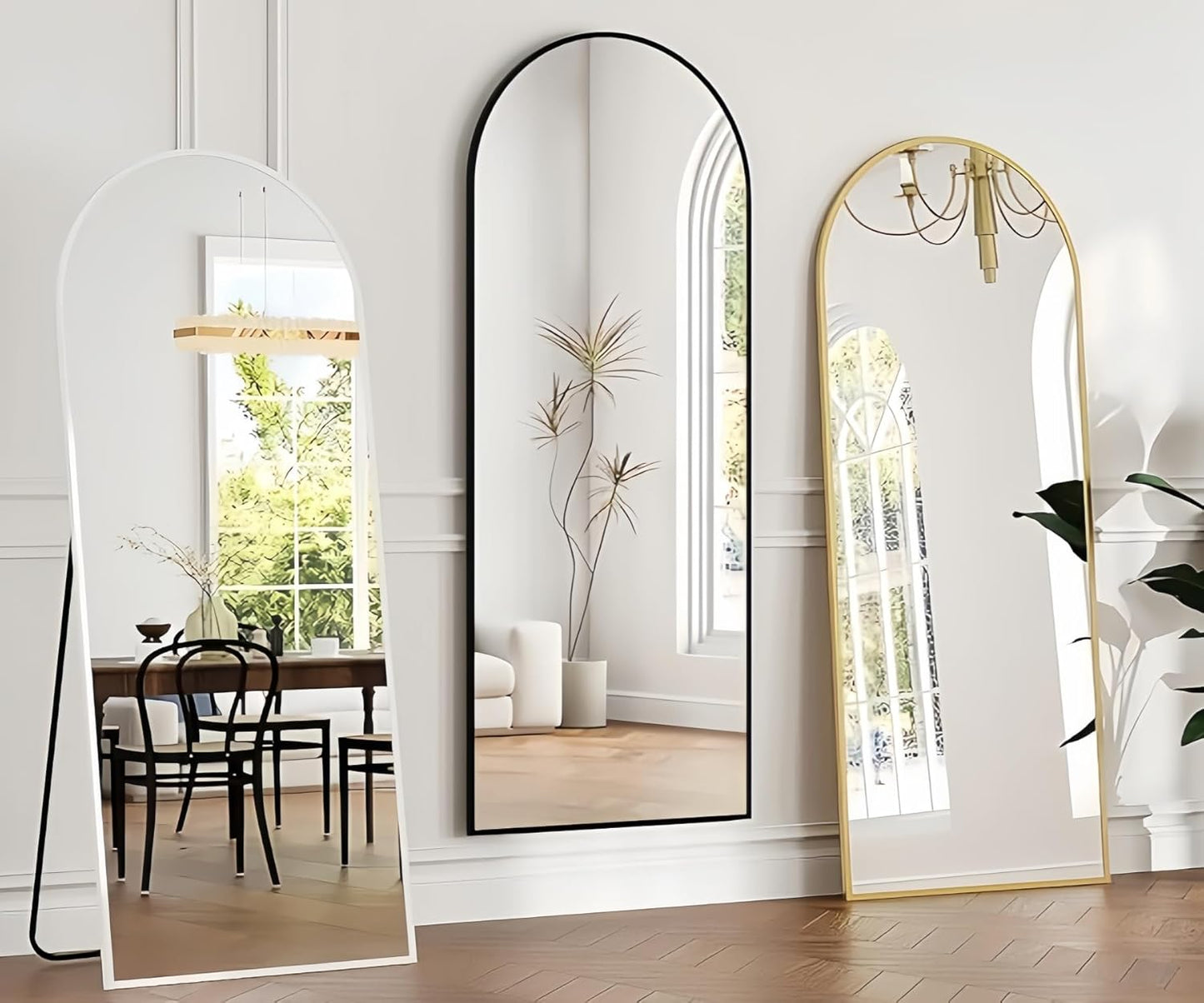 Dewfig Arched Full Length Mirror, 76"x34" Large Floor Mirror, Full Body Mirrors for Leaning or Hanging, Standing Mirrors for Bedroom, Living Room,Dressing Room, Aluminum Alloy Frame, Black
