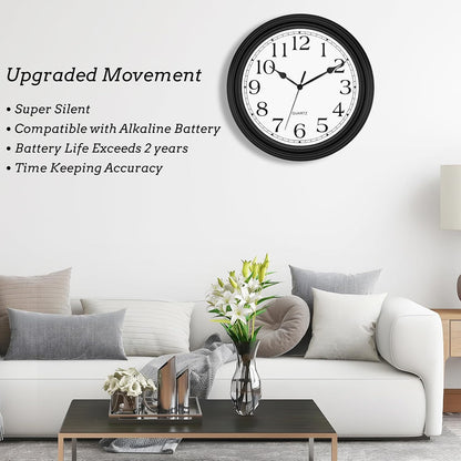Foxtop Retro Silent Non-Ticking Round Classic Clock Quartz Decorative Battery Operated Wall Clock for Living Room Kitchen Home Office 12 Inch (Bronze)