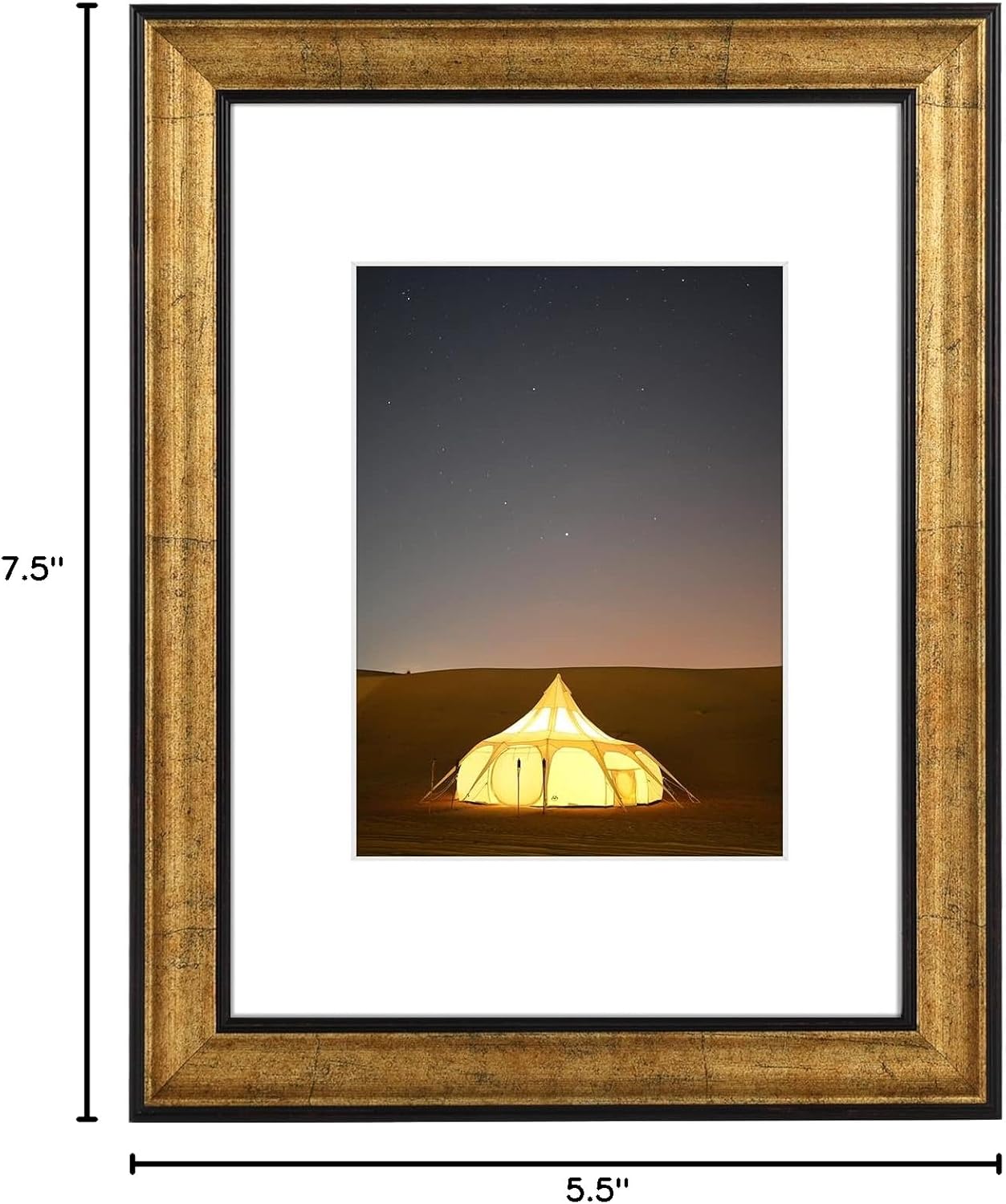 Golden State Art, 11x14 Photo Frame with Mat for Pictures 8x10 and Real Glass (Dark Gold Brown & Bronze Pewter Panel with White Color Mat, 1.25 Inch Frame Border)