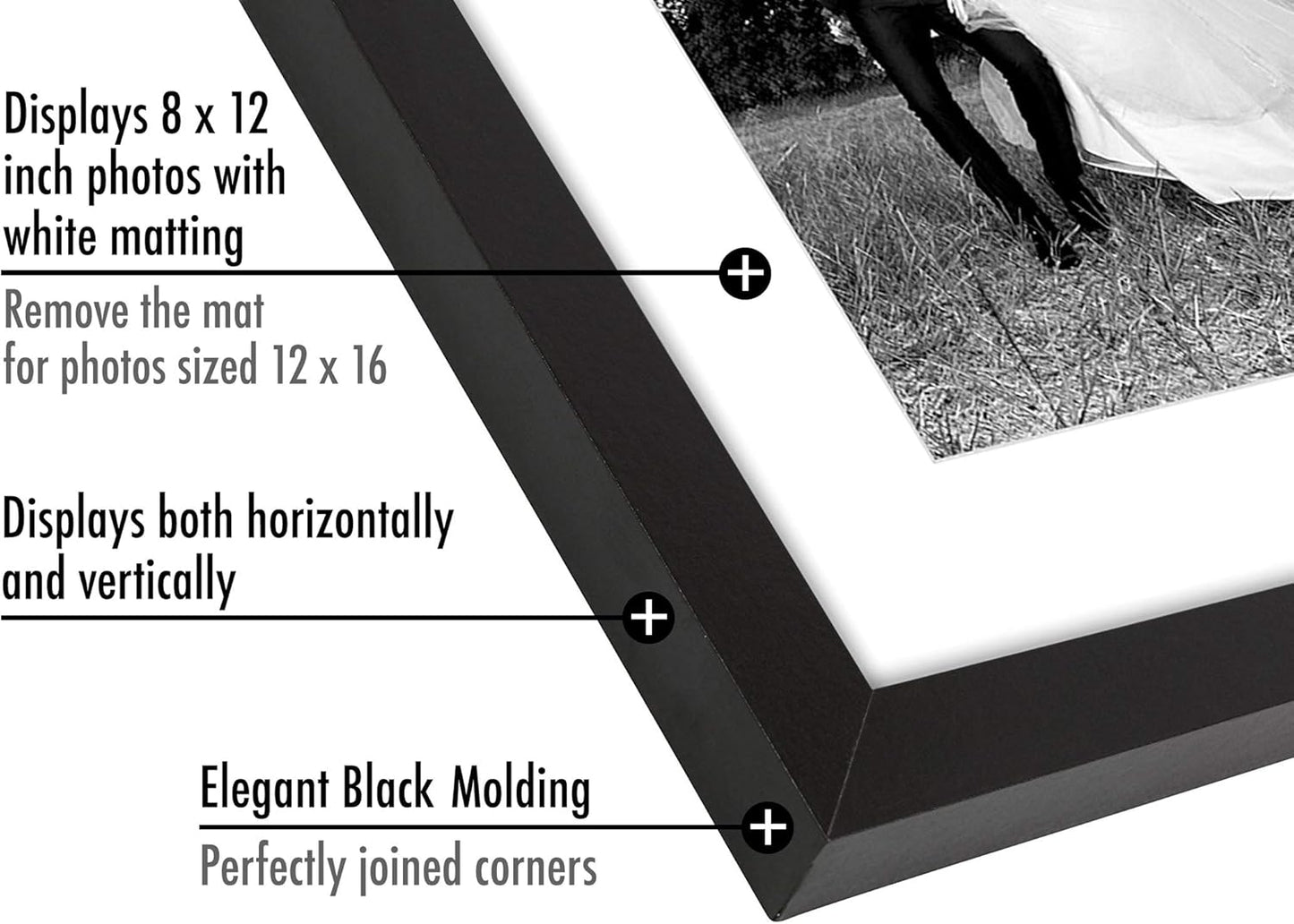 Americanflat 8x10 Picture Frame with Shatter-Resistant Glass - Use as 5x7 Frame with Mat or Display 8x10 Photo Without Mat - Signature Collection - Picture Frames for Tabletop and Wall Display - Black