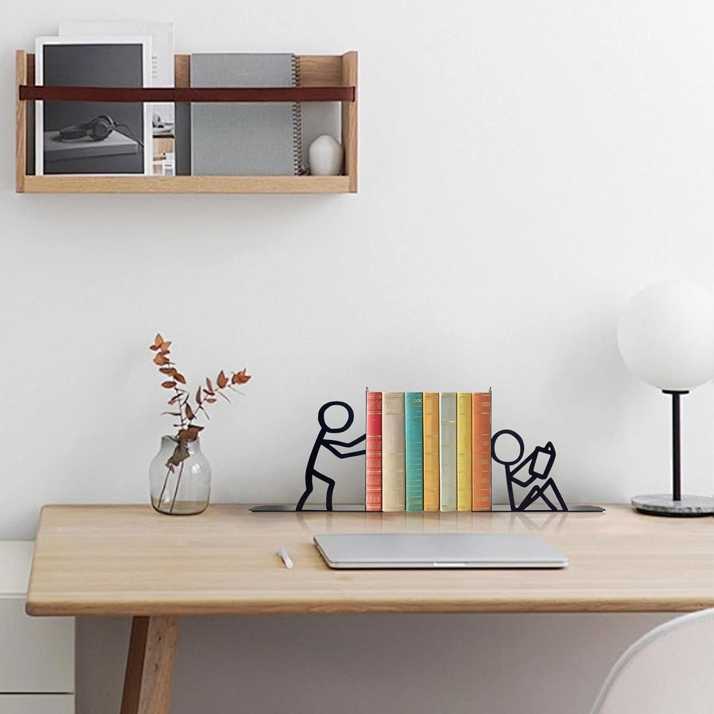 Bookends Decorative Metal Unique Office Desk Bookends Cute Book Ends Reading Decor Bookshelf Decor for Office School Library Bedroom, Book Lovers Gift