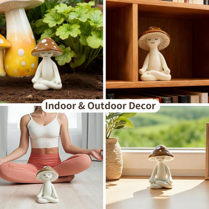 Meditation Mushroom Resin Statues – Cute Yoga Mushroom Figurines for Desk, Home, Office & Garden Decor – Zen Resin Sculptures for Living Room, Patio, Tabletop & Backyard (1 Pack, Mushroom)