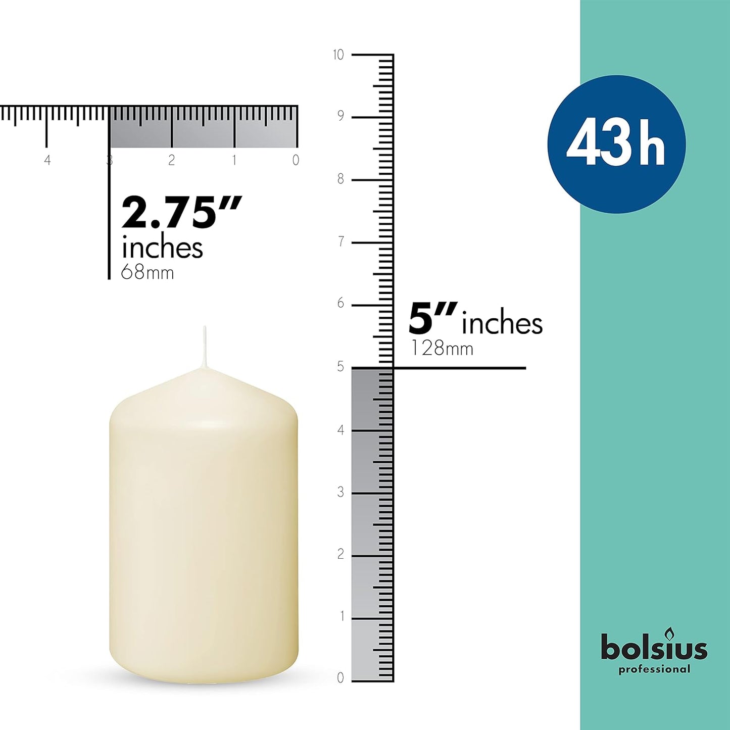 BOLSIUS 12 Ivory Pillar Candles - 2.7 x 6.7 inch Unscented Candle Set - Dripless Clean Burning Smokeless Dinner Candle - Perfect for Wedding Candles, Parties and Special Occasions