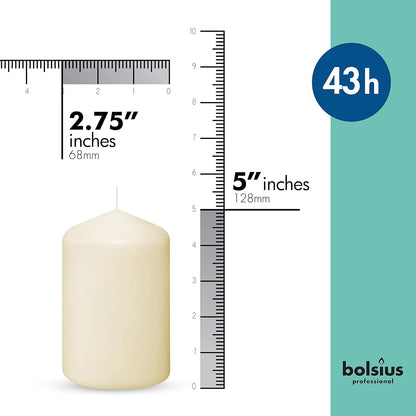 BOLSIUS 12 Ivory Pillar Candles - 2.7 x 6.7 inch Unscented Candle Set - Dripless Clean Burning Smokeless Dinner Candle - Perfect for Wedding Candles, Parties and Special Occasions
