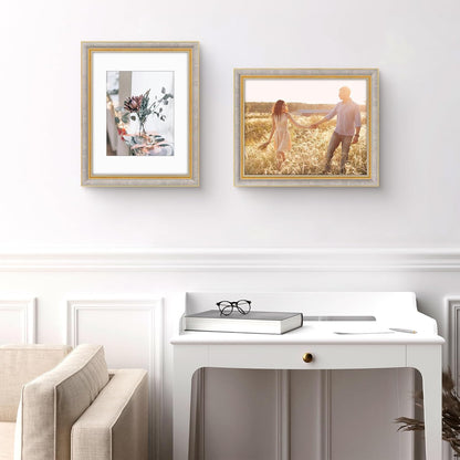 Golden State Art,11x14 Ornate Picture Frame for 8x10 Photo with Mat or 11 x 14 Prints without Mat,Real Glass Wall Display(Color:Green Gold)