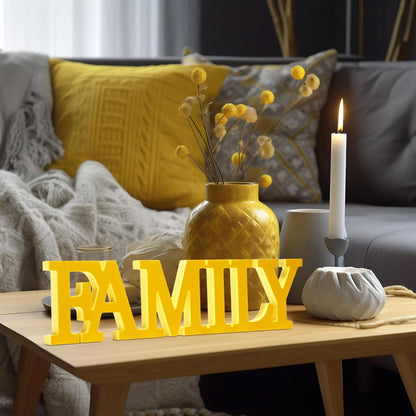 Wonderjune Wooden Home Wall Decor Sign Rustic Family Room Table Decoration Family Letter Signs for Pantry Kitchen Living Room Bedroom Shelf Mantel Fireplace Tables Centerpiece(White)