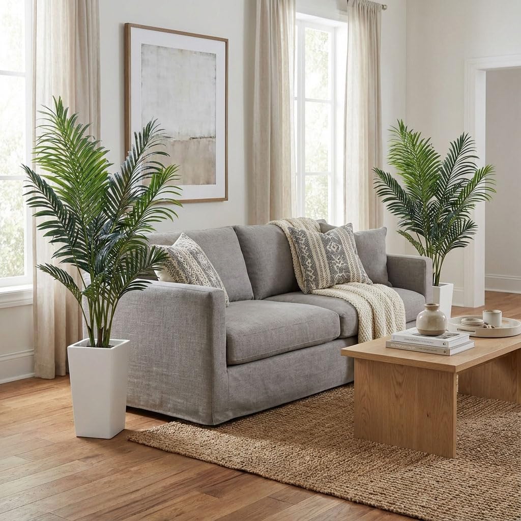 Aveyas 7ft Artificial Olive Tree for Home Decor, 7 Feet Large Faux Plant Fake Skinny Silk Trees with Pot for Indoor Outdoor House Living Room Office (7 ft Tall Including Raised Pot)