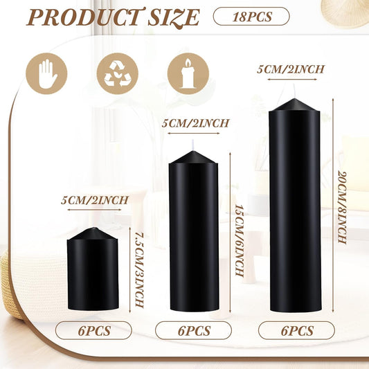 MTLEE 18 Pcs Set of 3 Pillar Candles Bulk 2 in x 3, 6, 8 Long Burning Clean Unscented Smokeless Pillar Candles for Wedding Emergency Lanterns Ceremony Party (Ivory White)