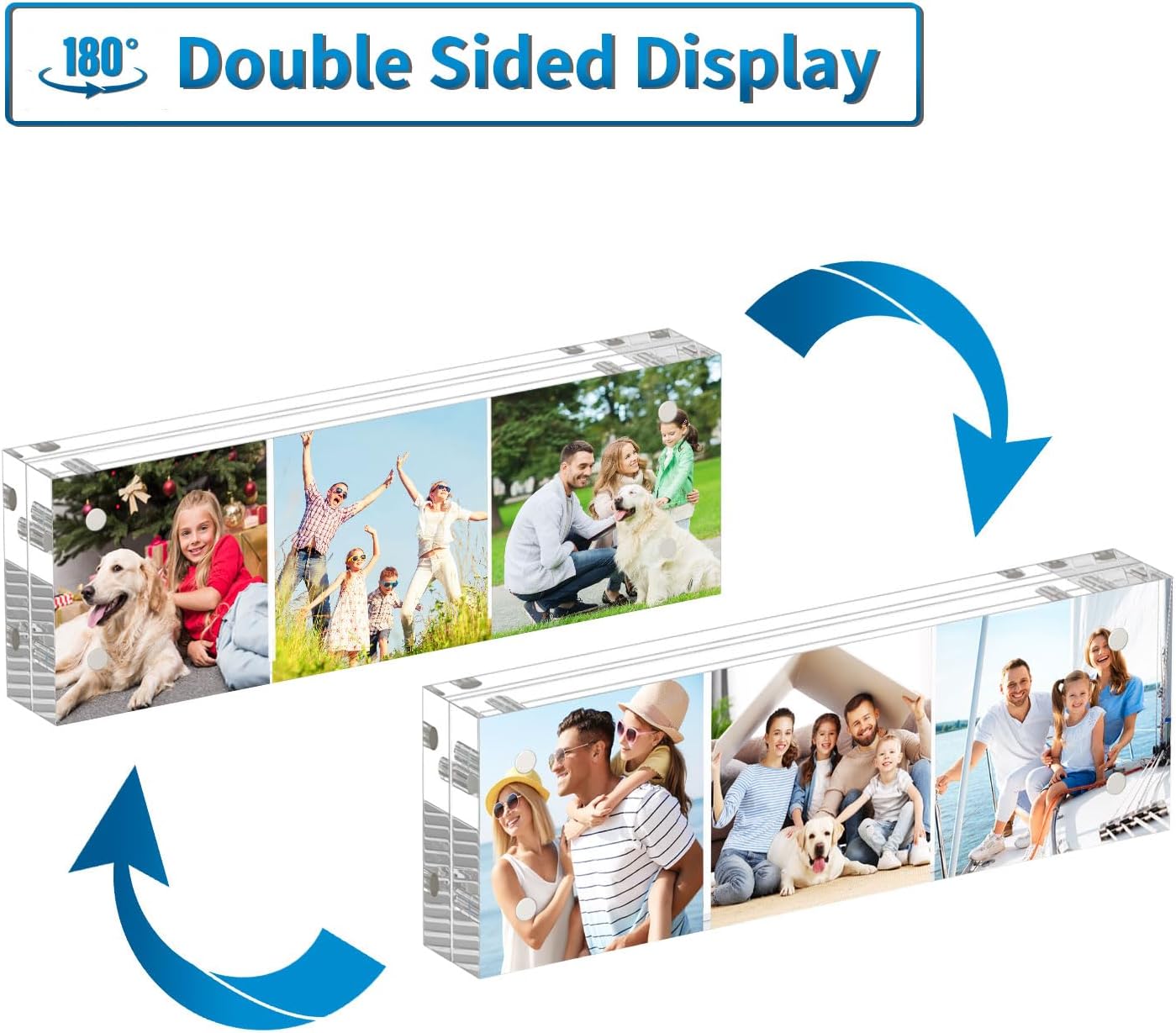 AITEE 4x6 Acrylic Picture Frames 3 Pack, 20% Thicker Block, Clear Picture Frames Freestanding Double Sided Magnetic Acrylic Lucite Frameless Transparent Square Frame Gift for Desktop Display