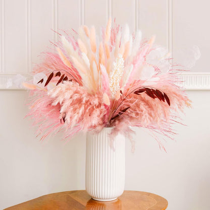 N&T NETING Dried Pampas Grass Decor- White Pampas Grass, Brown Pampas, Bunny Tail, Reed, Fluffy Dried Pompas Grass Flower for Home Wedding Table Vase Boho Modern Decor, 75Pcs