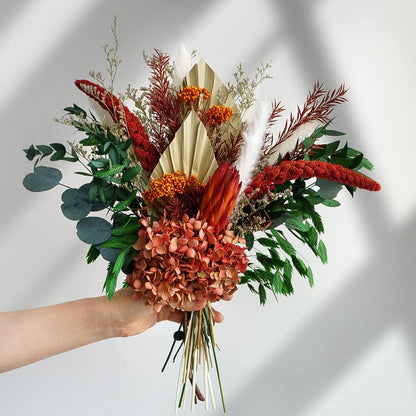 Blush Pink & Burgundy Dried Flower Bouquet, Cream Pampas Grass with Sage Green & Eucalyptus, Boho Dried Flowers for Wedding, Home Décor