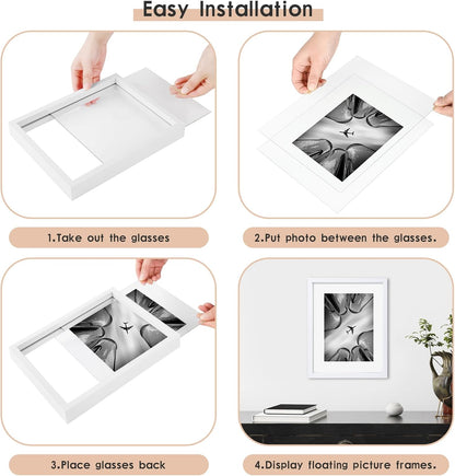 MUYE 11x14 Floating Frame Set of 2,Double Glass Rustic Frame,Display Any Size Photo up to 11x14,Wall Mount or Tabletop Standing,Natural