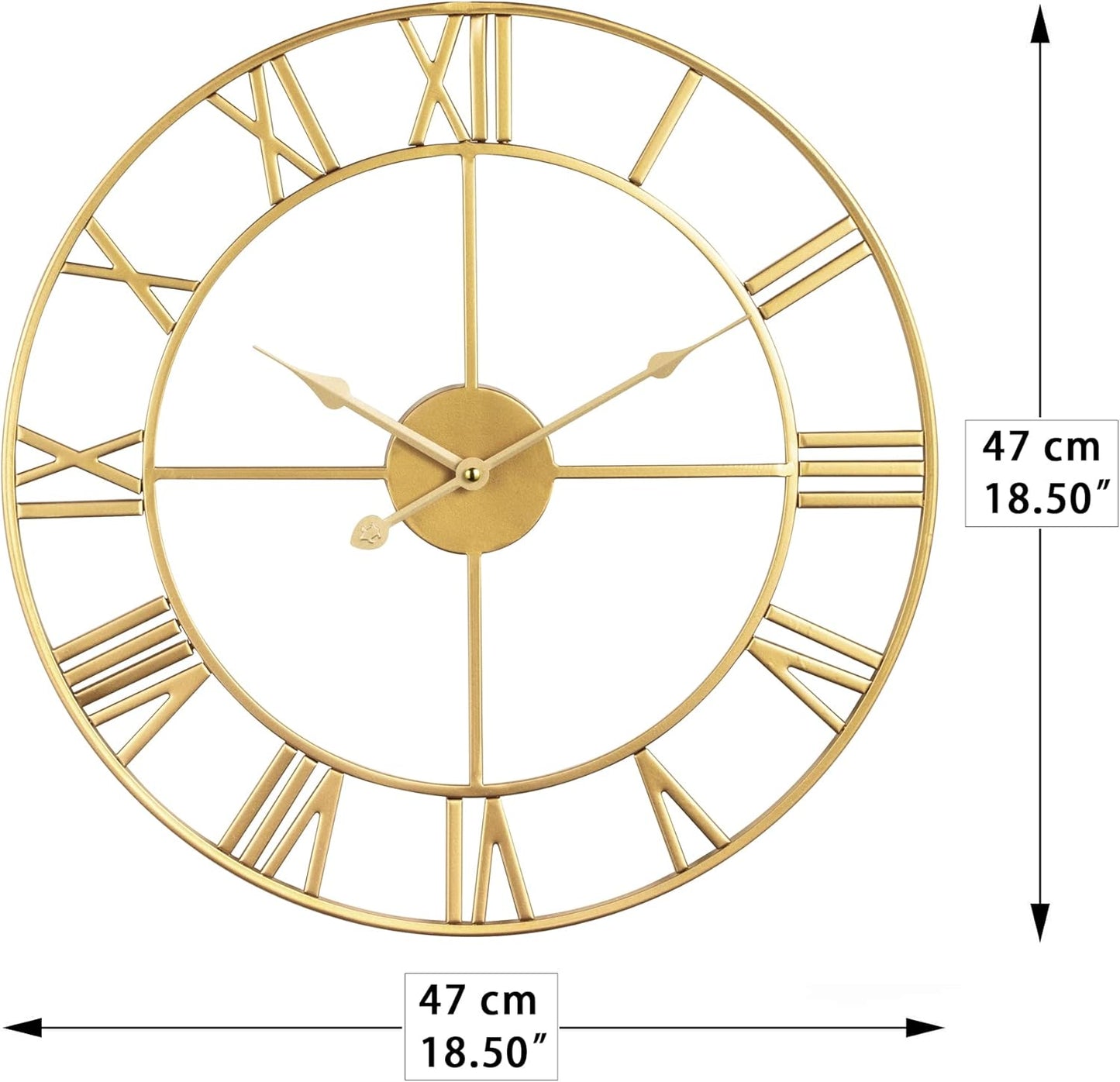 LEIKE 16" Large Wall Clocks Battery Operated, Round Modern Silent Non-Ticking Black Metal Wall Clock for Living Room Decor, Bedroom Kitchen (40cm Diameter, Black Roman Number)
