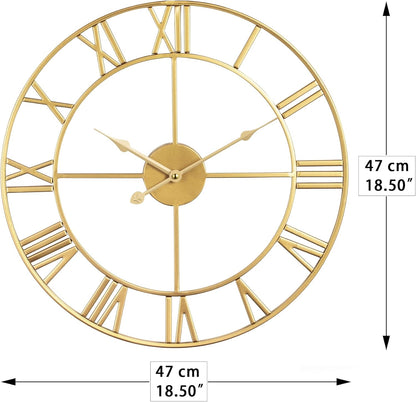 LEIKE 16" Large Wall Clocks Battery Operated, Round Modern Silent Non-Ticking Black Metal Wall Clock for Living Room Decor, Bedroom Kitchen (40cm Diameter, Black Roman Number)