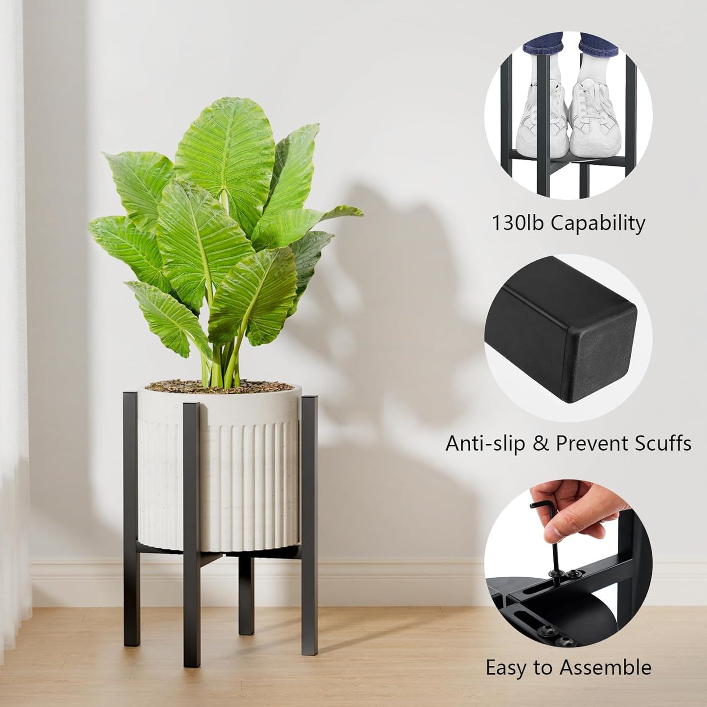 Linpla Adjustable Metal Plant Stand Indoor Outdoor - Fits 8 to 12 Inches Pots - Mid Century Modern Planter Stand Single Floor Flower Pot Holder Home Decor for Gardening Gifts