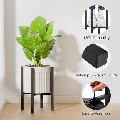 Linpla Adjustable Metal Plant Stand Indoor Outdoor - Fits 8 to 12 Inches Pots - Mid Century Modern Planter Stand Single Floor Flower Pot Holder Home Decor for Gardening Gifts
