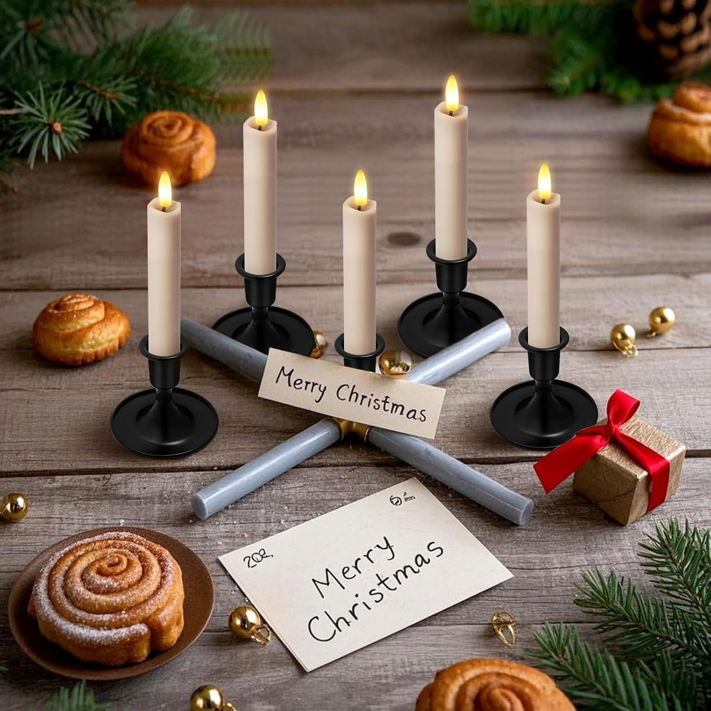 KSWING Upgraded Real Wax Short LED Flameless Taper Candles with Remote, 6 PCS White Candlesticks Battery Operated 3D Flickering - 6" Realistic Fake Candle Sticks for Home/Wedding/Fireplace Xmas Decor