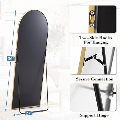 DUMOS Arched Full Length Mirror with Stand 64"x21" Floor Standing Aluminum Frame for Bedroom Body Hanging Leaning Modern Simple Home Decor Shatter-proorf Nano Glass Wall Living Room Cloakroom Black